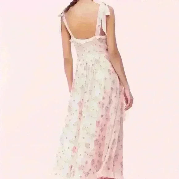 Rebecca Taylor Leander floral metallic clip midi dress in pink silk - Picture 7 of 13